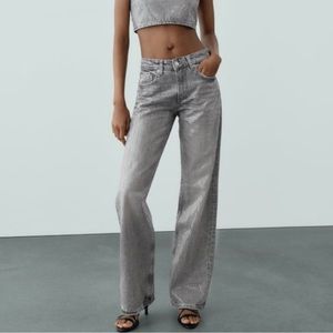 ZARA - TRF MID-RISE WIDE LEG SEQUI - 
28 (US 6) | LIGHT GRAY
REF 6688/211